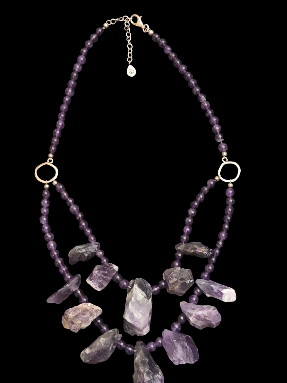 Vintage Barse Sterling Silver Amethyst Bib Necklace
